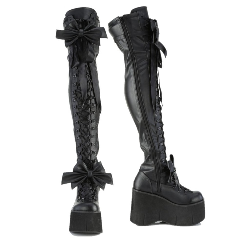 Stretch Black Matte Platform Thigh Boots Goth Punk Rock Rave Kera 303 - Picture 3 of 12